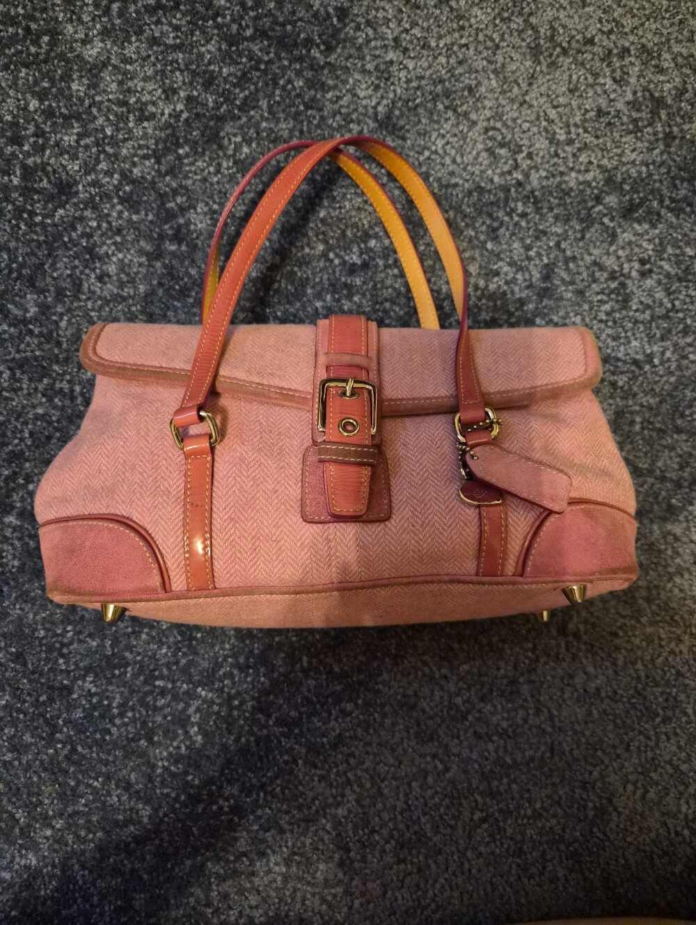 Pink Herringbone Hamptons Satchel Handbag with Buckle Accent